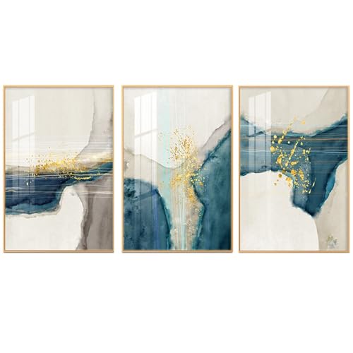 Juego de 3 Imágenes Pintura Abstracta Dorada Moderna Simple Fondo de Sofá Atmosférico Porche Dormitorio Cocina Oficina Sala de Estar Decoración Pintura de Pared-40*50 Cm (16*20 Pulgadas) Sin Marco