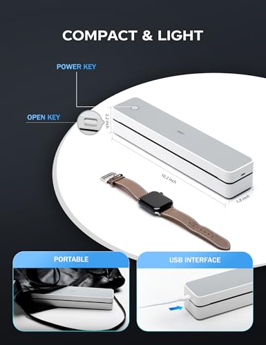 PRT Impressora portátil sem fio para viagens, suporte para impressora térmica Bluetooth, 21,6 cm x 2