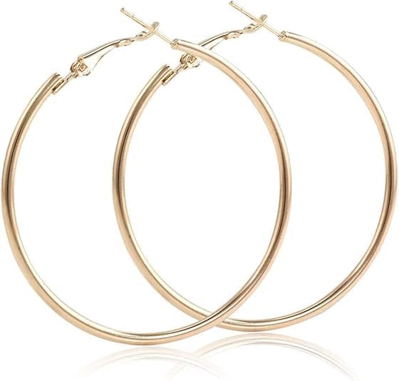 Gold Plated Hypoallergenic Big Hoop Earrings - Lightweight Big Round Earrings for Sensitive Ears