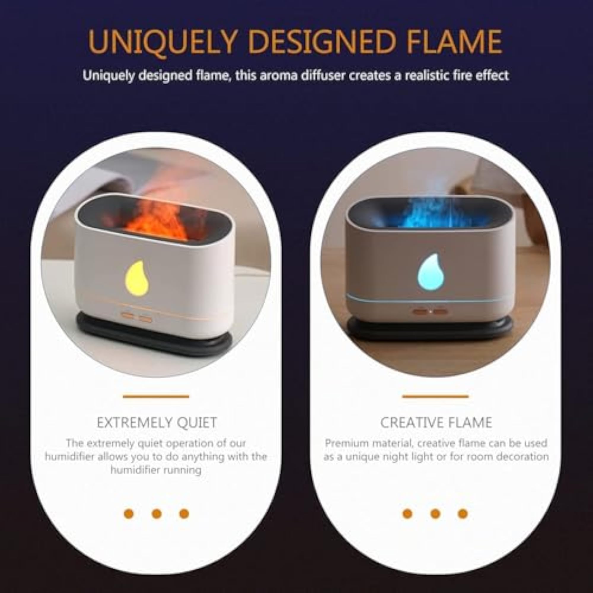 Flame Aroma Diffuser, Portable Humidifier with Light