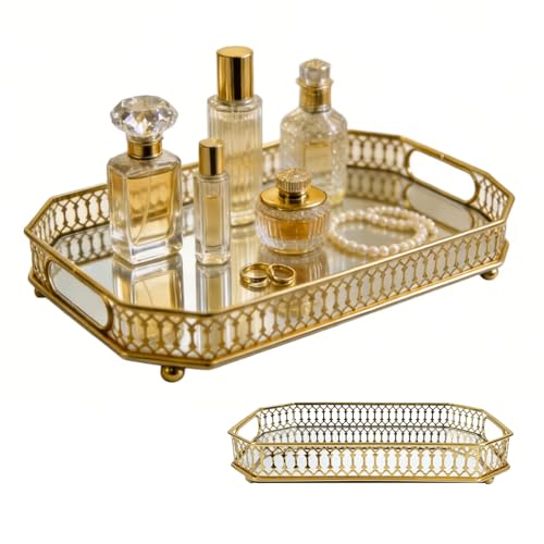 Mirror Tray 11.427.09 Inch Decorative Gold Mirror Tray for Home Decor Vanity Organizer (for Perfumes) Bathroom Countertop Storage & Table Centerpiece