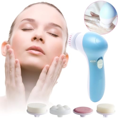 Image of 5-in-1 Electric Facial Cleansing Brush & Massager Kit, Waterproof Face Scrubber System with 5 Brush Heads for Deep Pore Cleansing, Gentle Exfoliation, Blackhead Removal and Massage