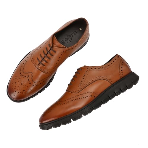 Image of Legwork Informal Brogue 2.0 - Italian Leather Hybrid Dress Shoes with XL Extralight Outsole | Ultra-Lightweight & Comfortable Oxford Wingtip | All-Black Elegance