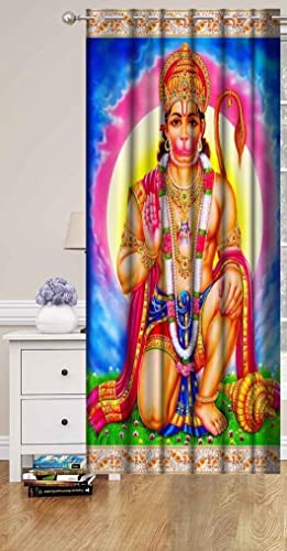Image of 3D Digital Printed Heavy Fabric Hanuman ji Parde for Pooja Room, Mandir, Temple, 4x9 feet Long Curtains Set of 2 Pc