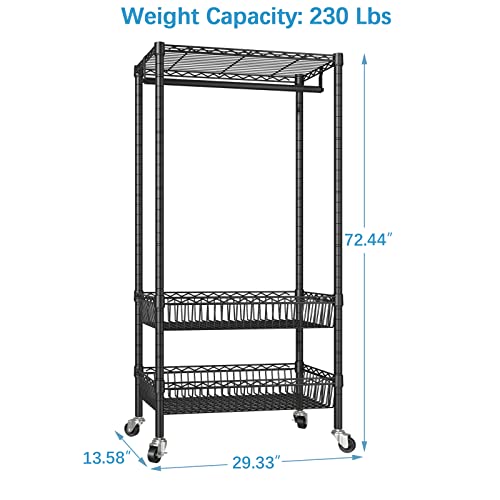 Vipek X20 Rolling Garment Rack Adjustable Wire Clothing Rack Portable Closet Rack With Hanging Rod Metal Basket Heavy Duty Clothes Drying Rack Laundry Sorter Cart Bathroom Storage Shelves, Black #TOP3