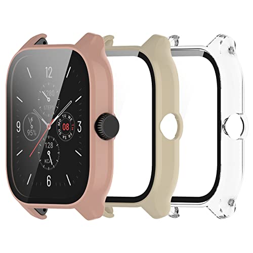 Compatible for Amazfit GTS 4 Watch Case. Scratch-Resistant Protective Case Cover PC Case with HD Tempered Glass Screen Protector for Amazfit GTS 4 GTS4 Case (3 Pack D)