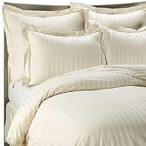 viceroy bedding 100% Egyptian Cotton, CLASSIC STRIPE Flat Sheet, 400 Thread Count (Super King, Cream)