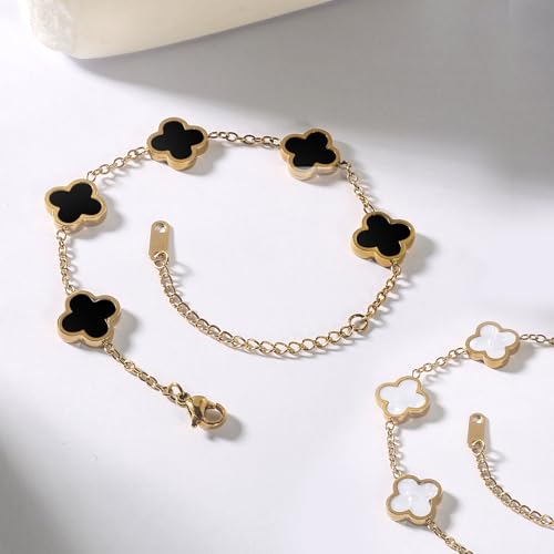 18K Gold Plated Clover Bracelet for Women Lucky Four Leaf Flower Dupe Bracelet Set Trendy Jewelry Birthday Gifts for Women/MoM/Friends/Sister/Besties3