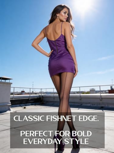 Image of Mila Marutti Fishnet Tights for Women | Black Fish Net Stockings | High Waist Fishnet Pantyhose Multiple Colors