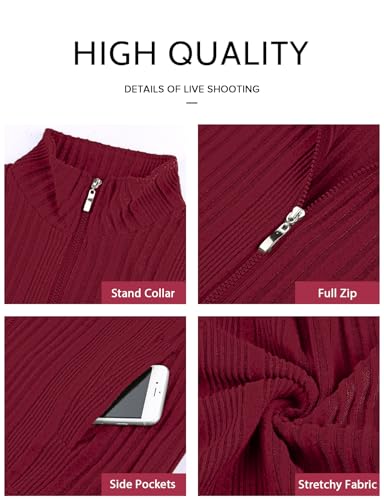 Zip Up Cardigans for Womens Ladies Lightweight Sweatshirts Long Sleeve Jumpers for Women Knitted Ribbed Tunic Blouses Womens Spring Autumn Winter Jackets Work Clothes Wine