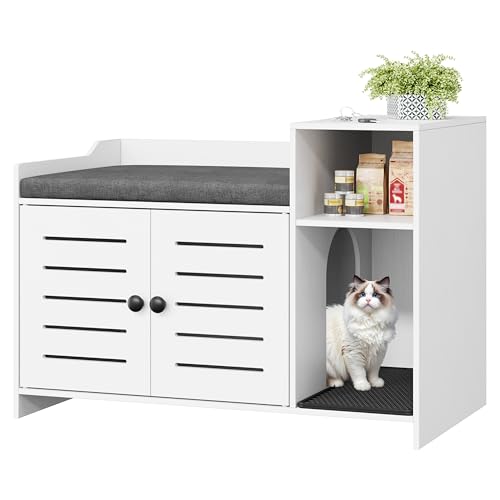 Cat Litter Box Enclosure, Hidden Litter Box Cabinet Furniture with Scratch Pad, Farmhouse Indoor Cats House with Storage Layer for Hallway, Bedroom - image 8