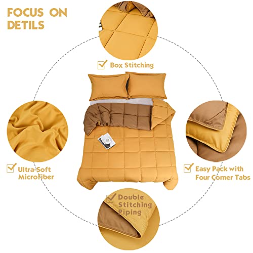 Hig 3-Piece All Season Mustard Yellow Down Alternative Comforter Set For King Size Bed - Diamond Stitched - 4 Corner Tabs - 100% Bonded Filling - Wrinkle Resistant & Durable - Reversible Duvet Insert #TOP7