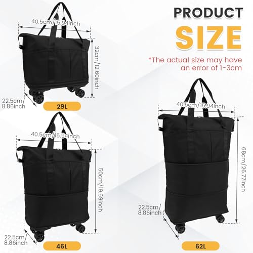 Rolling Luggage Bag Expandable Foldable Duffle Bag with Wheels Large Capacity Carry On Travel Bag Portable Rolling Duffle Bag with Wheels Multipurpose Large Weekend Bag for Men Women US(black)3