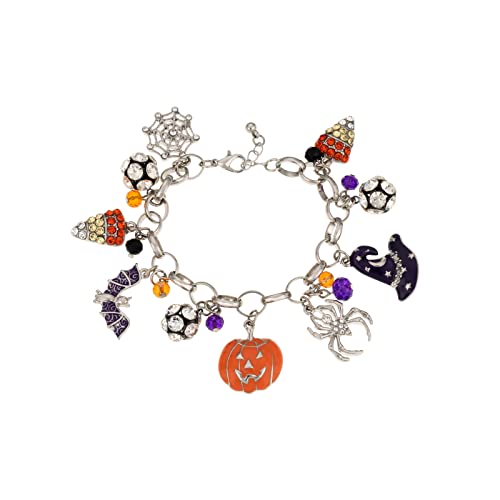 Madison Tyler Halloween Charm Bracelets for Women | Adjustable Bracelets | Pumpkin Spider Bats Spider Web Witch Hat Ball Bead Candy Corn | Halloween Holiday Party Gifts