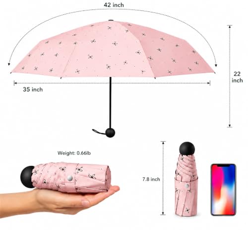 Image of Umbrella for Rain and Sun Protection UPF50+ Mini Capsule Foldable Umbrella for Women Men | 5-Fold Compact Travel Umbrella | Windproof UV Protection | Ring Buckle Anti-Loss