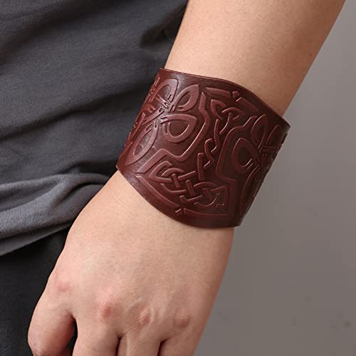 Leather Armour,Medieval Bracers Viking Wrist Guard Faux Leather Bracers Gauntlet Wristband Leather Wide Cuff Archery Bracers Hunting LARP Viking Costume Accessories Men - Image 3