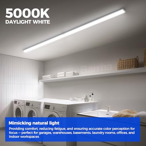 Image of Barrina LED Shop Lights for Workshop 4FT, 5000K Daylight White, 45W, 5000LM, Hidden Wiring, Linkable 4FT Light Fixture Cord with ON /Off, Frosted Cover, LED Ceiling Light for Garage, Kitchen, 2 Packs