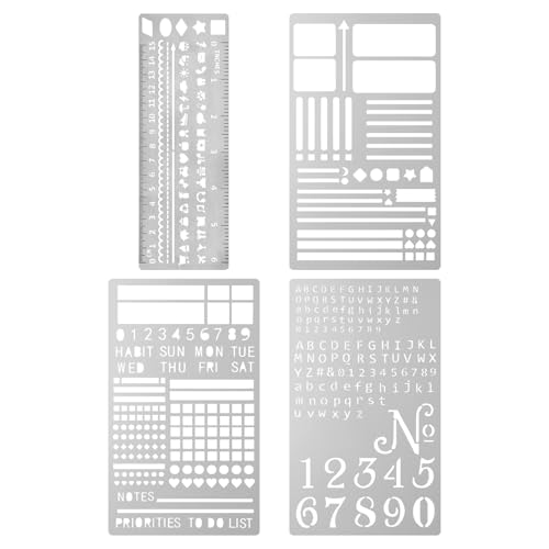 Metal Letter Number Stencils Letter Number Alphabet Fonts Templates Metal Alphabet Stencils for Engraving Painting Journaling Bookmark Flower Vines DIY(4 pcs)