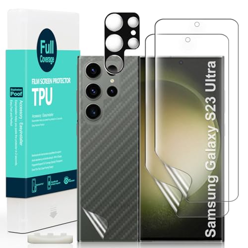 Ibywind Protector de pantalla para Samsung Galaxy S23 Ultra 5G(6.8'),con 2 piezas de película de TPU flexible,1 pieza Protector Camara,1 pieza de película de fibra de carbono trasera