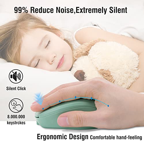 Dolrso Bluetooth Mouse,Rechargeable Wireless Mouse For Laptop/Ipad/Macbook Pro/Air, Silent Mouse Portable Slim For Surface Pro/Pc/Lenovo/Samsung Tablet (Light Green) #TOP3