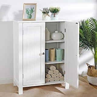 ZENY Bathroom Floor Storage Cabinet with Double Door Adjustable Shelf, 23.6 x 11.8