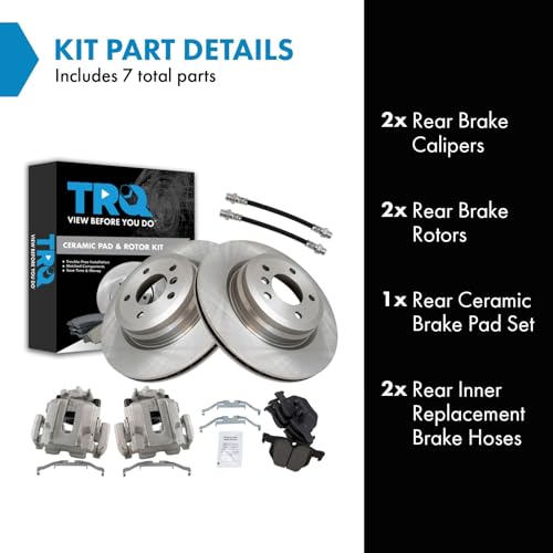Image of TRQ Rear Brake Pad and Rotor Set Ceramic Rotors Calipers Compatible with 2006 BMW 330i 330xi 2009-2011 335d 2007-2013 335i 2011-2013 335is 2007-2008 335xi