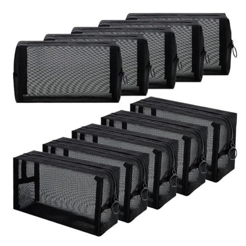 Pochette de rangement pour articles de toilette | Trousse en maille noire format voyage 10pcs