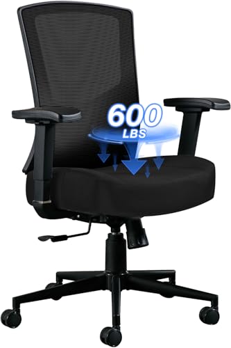 Big and Tall Office Chair 600lbs, Ergonomic Home Office Chair for Heavy People with 2D Adjustable Lumbar Support and High Back Heavy Duty Metal Base Mesh Chair(Black) image 3