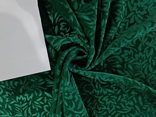 Velours viscose dévoré gaufré vert émeraude 111cm | Tissu haute couture