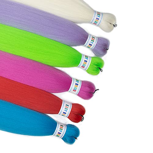 Colorful Braiding Hair Pre Strteched Kanekalon Braids Hair Extensions 26Inch Long 6Pcs Knotless Muti Color Rainbow Braiding Hair Prestretched #TOP3