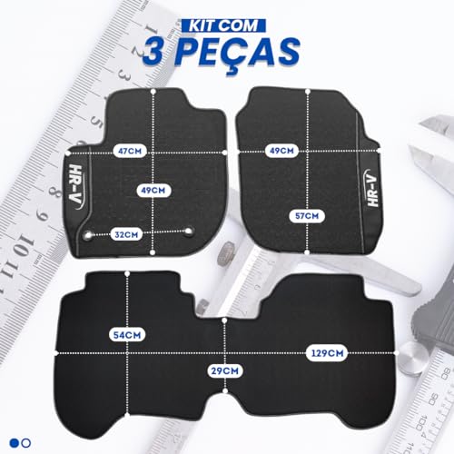 Jogo de Tapetes Automotivos Emborrachados Compatível Para Hrv 2015 2016 2017 2018 03 peças