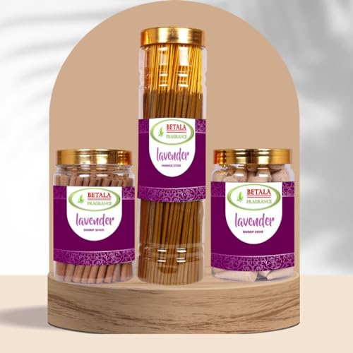 Image of Betala Fragrance Lavender Flavour Dhoop Sticks, Pack of 100 g Dhup Stick with Holder Stand (100 Gm)
