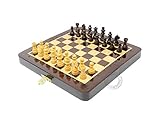 House of Chess - 6.5 Inch Wooden Magnetic Folding Travel Chess Set | Board - Algebraic Notation - Two Extra Queens - Handmade - Premium Quality (Ringy Rosewood/Maple)