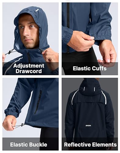 Image of Bikewa Men's Cycling Rain Jackets Waterproof Running Bike Windbreaker Lightweight Packable Hooded Jacket