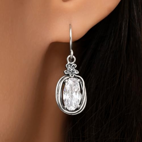 Jean Rachel Jewelry 925 Sterling Silver Dangle Earrings for Women - Floral Wire Wrap with Cubic Zirconia Vintage Design - Hypoallergenic, Lead & Nickel Free - Handcrafted Statement Earrings2