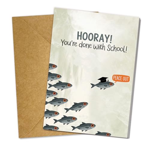 Podagree Graduation Greeting Card 2026, Hooray You’re Done with School Card, Funny Fish Card, Peace Out Graduation Cards, Class of 2026 Congrats Cards