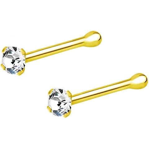 Forbidden Body Jewelry 22 g 18k Gold Plated Sterling Silver 1.5mm CZ Simulated Diamond Micro Nose Bone Stud for Women or Men (Set of 2) Cover