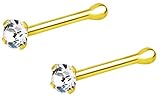 Forbidden Body Jewelry 22g 18k Gold Plated Sterling Silver CZ Simulated Diamond Micro Nose Stud, 1.5mm