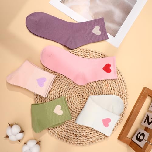 Image of Jspupifip Women's Cute Ankle Crew Socks, 5 /6 Pairs Novelty Fun Heart Casual Calf Sock, Cotton Athletic Running Socks 5.5-8.5