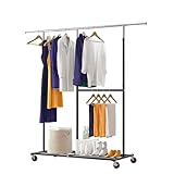 CATGOOD Heavy Duty Clothes Rack with Wheels Rolling Clothing Racks for Hanging Clothes, Fit for Entryway, Bedroom, Office, etc