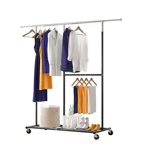 CATGOOD Heavy Duty Clothes Rack with Wheels Rolling Clothing Racks for Hanging Clothes, Fit for Entryway, Bedroom, Office, etc