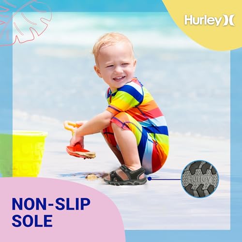 Image of Hurley Loni Toddlers and kids Water Shoes, Beach Essentials, Girls and Boys Open Toe Sandals, Lightweight, Breathable and Two Adjustable Straps