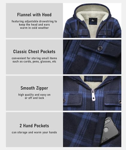 Image of GEEK LIGHTING Men's Flannel Shirts Jacket Sherpa Lined Fleece Plaid Hoodie Long Sleeve Winter Warm Coat