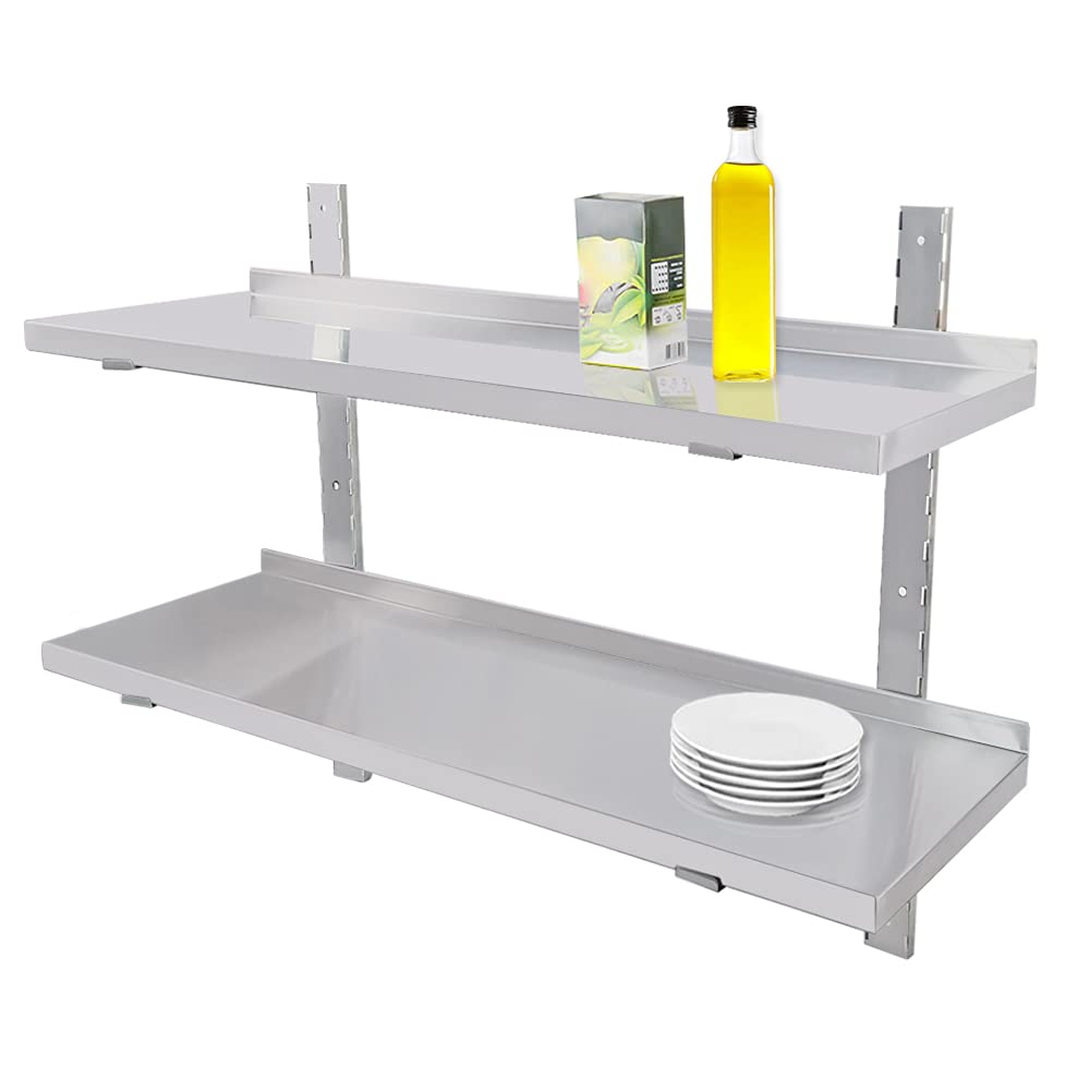 120x30cm Wandbord Wandregal Edelstahl 2 Ablagen Regal Gastro | Edelstahlregal Küchenregal für Küchen Restaurant, Garage, küche, Leichte Reinigung