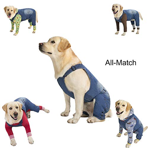 Medium Large Dog Jumpsuit Overall - Denim Clothes Outfits for All-Purpose - Blue Vintage Washed Dog Pants Classic Jacket - Image 2