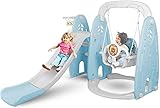 BEEYEO 4-in-1 Slide and Swing Set for Toddlers,Play Climber Freestanding Slides for Kids,Playset with Basketball Hoop for Indoor and Outdoors Playground Backyard,Blue