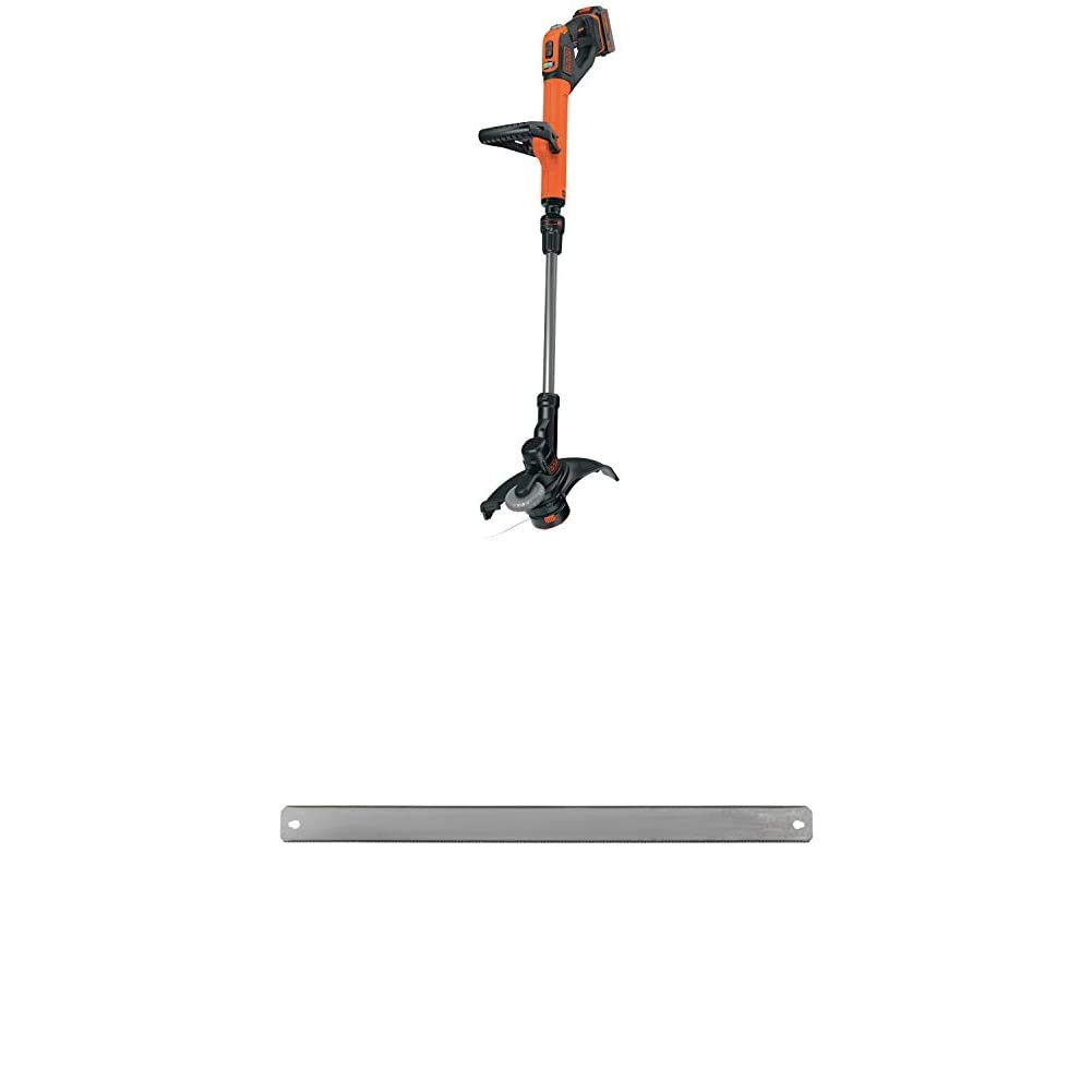 Black+Decker Akku-Rasentrimmer (Powercommand EasyFeed, 18V 4,0Ah, inkl. Akku und Ladegerät) + Stanley Ersatzsägeblatt für Gehrungslade (aus Metall mit Säge)