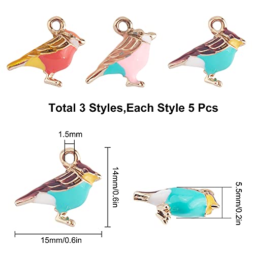 SUNNYCLUE 1 BOX 15Pcs 3 Colors Bird Charms Sparrow Shape 3D Animal Alloy Enamel Dangle Lucky Pendants Gold Plated for Jewelry Making DIY Necklace Bracelet Earring Supplies Accessories - Image 2