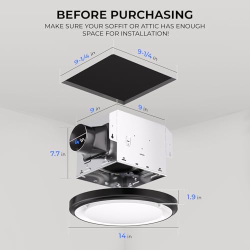 Image of Akicon Bathroom Exhaust Fan with Light & Humidity Sensor, 110 CFM 1.5 Sones Vent Fan with RGB Light, 3CCT Dimmable & Nightlight for Shower Room, Round, Black, No Wall Switch Required