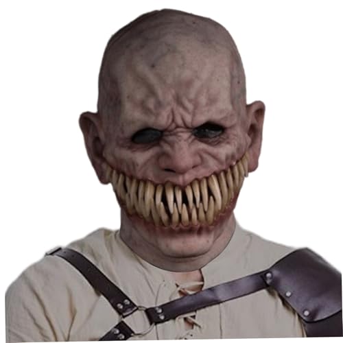 XJKLBYQ Old Man Mask, Scary Mask, Silicone Sharp Teeth Realistic Masks for Adults Human Face, Halloween Props